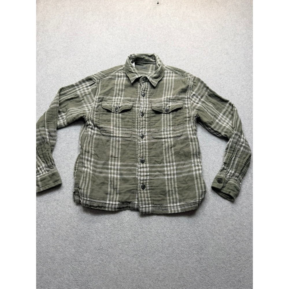 American Eagle Venture Out Mens XS Olive Green Plaid Flannel Button Down Shirt